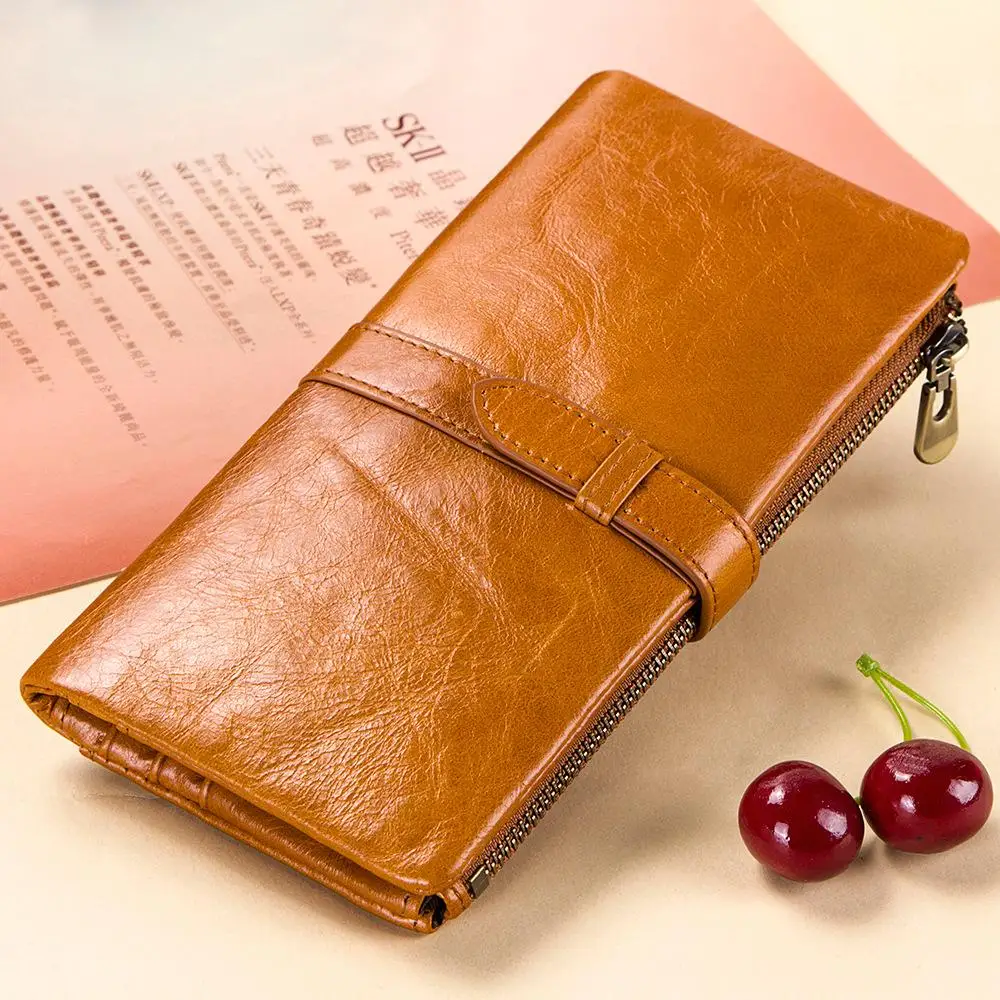 

New Fashion Genuine Leather Multi -Card Position Long Womens Wallets And Purses Cowhide Phone Wallet Card Holder