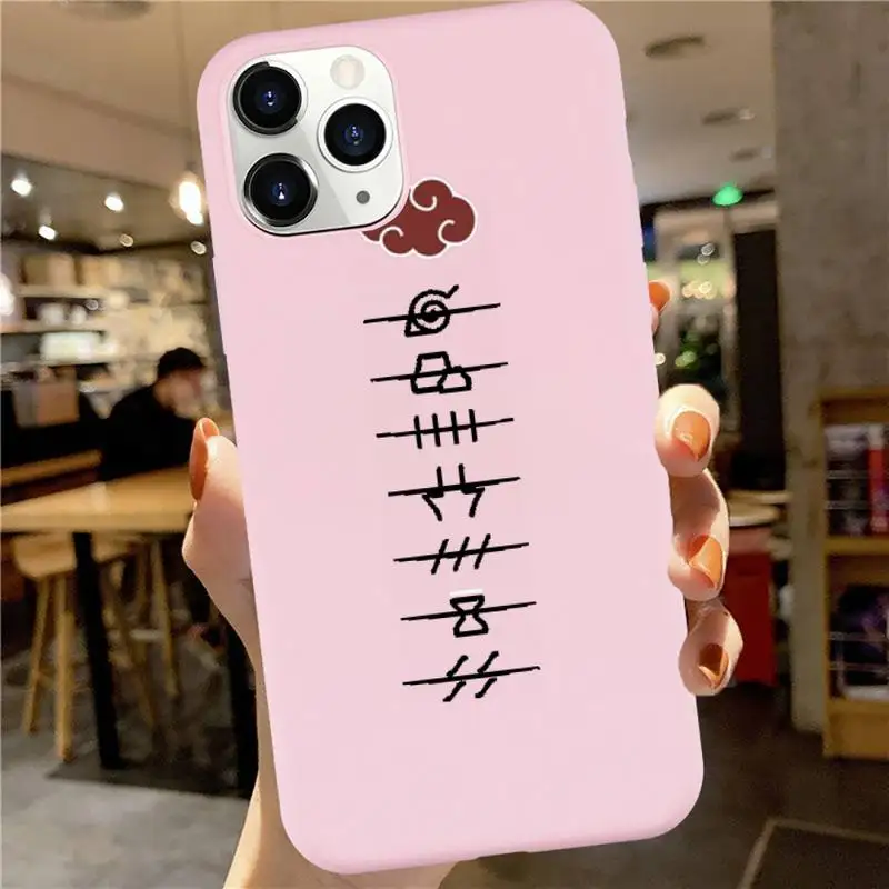 

Naruto logo sign eyes Phone Case Pink Candy Color for iPhone 6 7 8 11 12 s mini pro X XS XR MAX Plus