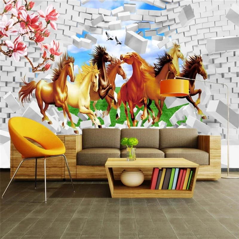 

Custom large wallpaper 3D stereo horse to success background wall decoration painting living room bedroom mural papel de parede