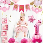Декор для вечеринки в честь первого дня рождения ребенка девочки 1 день рождения украшение для первого дня рождения Детские розовые воздушные шары на день рождения Декор на один год Babyshower