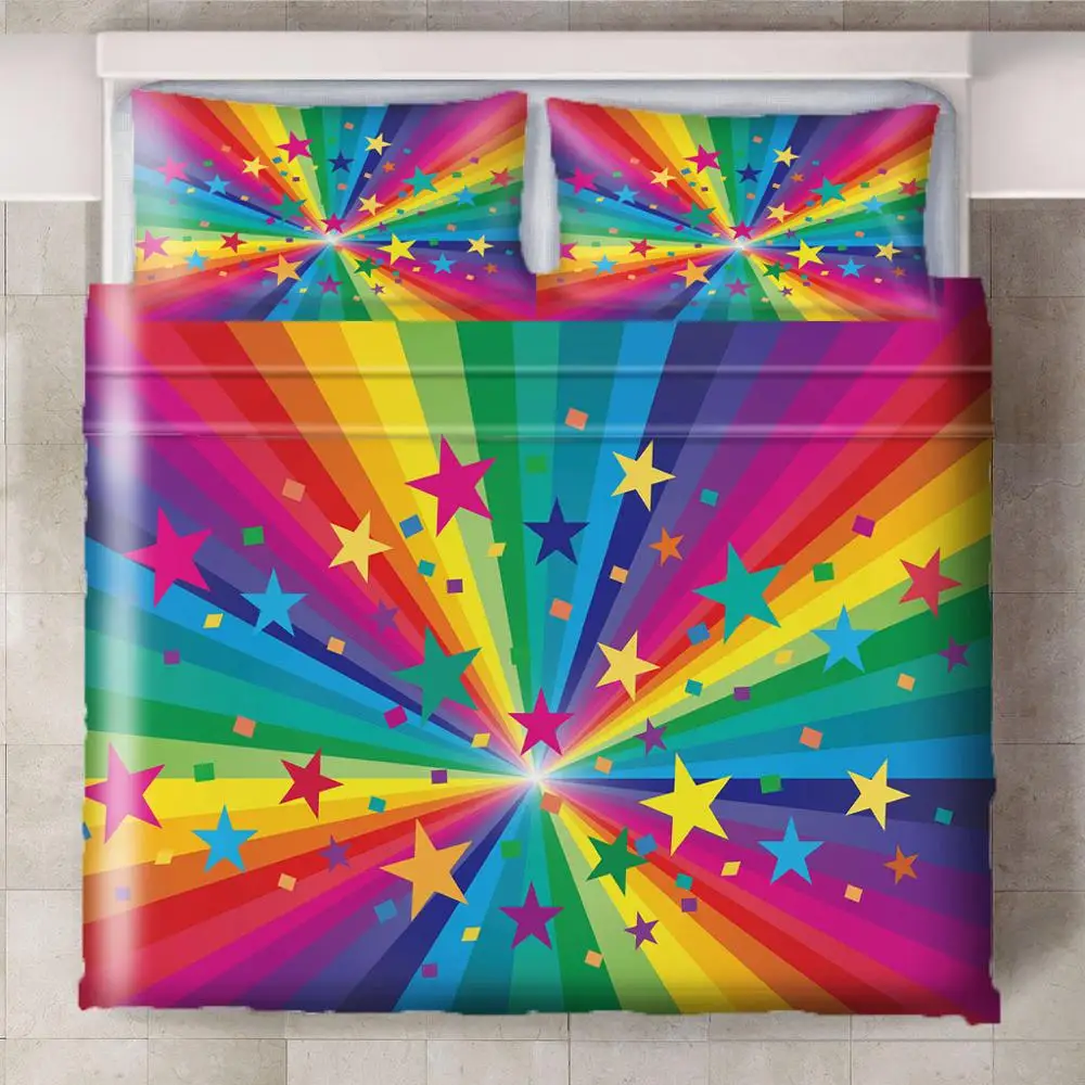 Rainbow Hot Air Balloon Blue Sky 3Pcs/Set Cartoon Bedding Set Sheet Children Room Bed Pillow case | Дом и сад