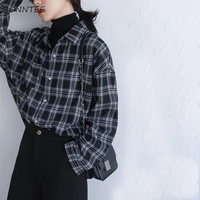 women shirts autumn female tops outwear plaid oversize 3xl loose ulzzang korean trendy ins bf chic all match classic retro daily