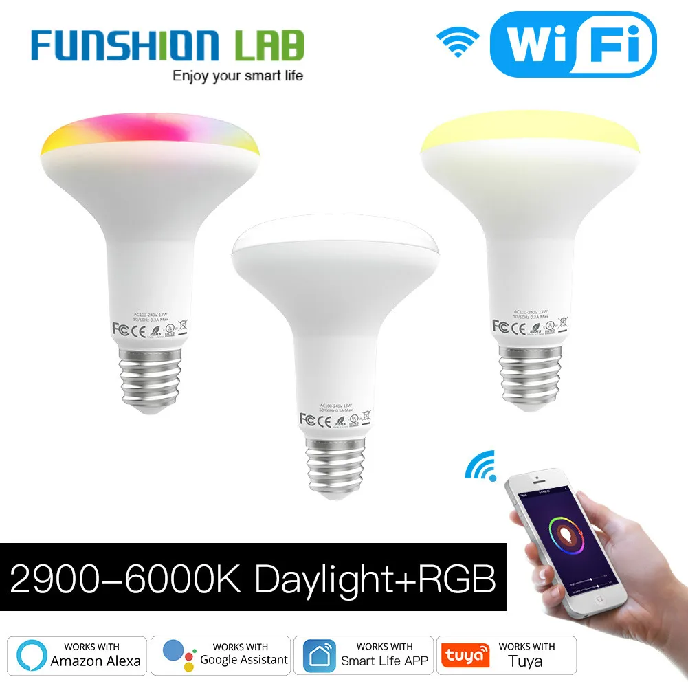 

Умная светодиодсветильник лампа с Wi-Fi, лампа с регулируемой яркостью 13 Вт, RGB C W, работает с приложением Smart Life Tuya и дистанционным управлением,...