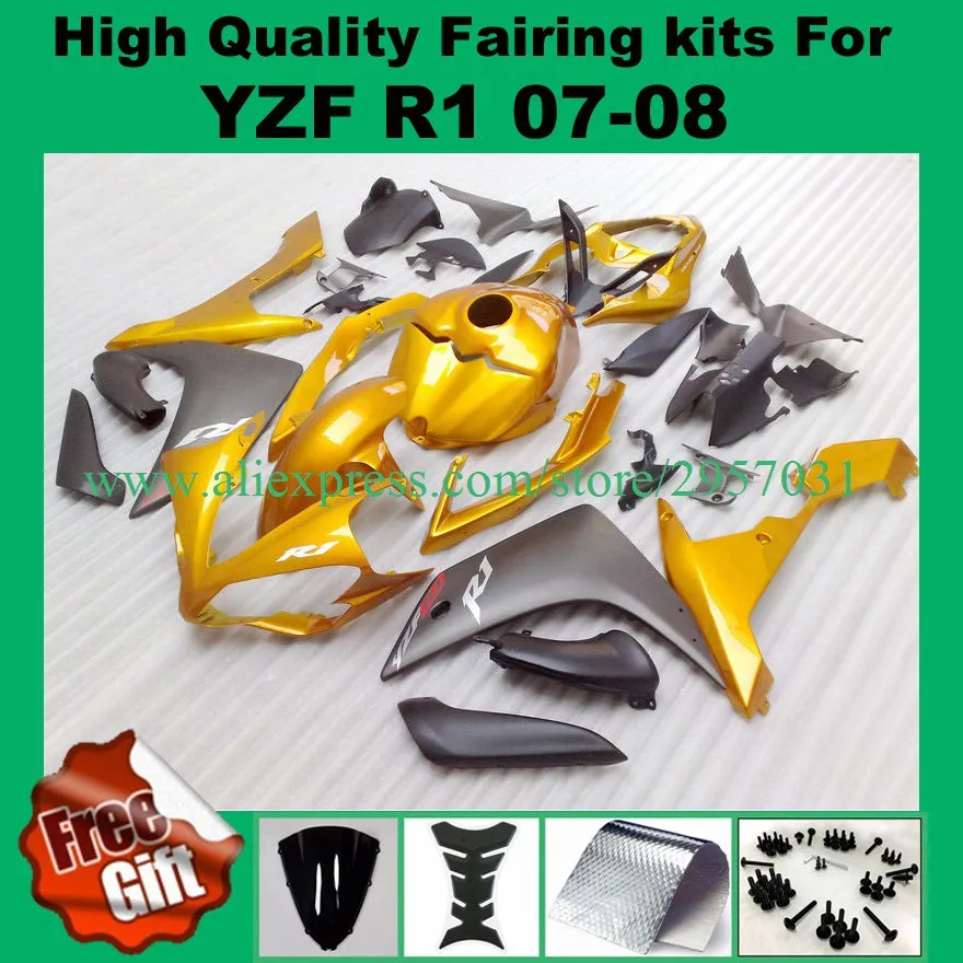 

Best Fairings For Yamaha YZF R1 07 08 2007 2008 Golden Motorcycle Full Fairing Kit Bodywork Cowling Free Screws+gifts
