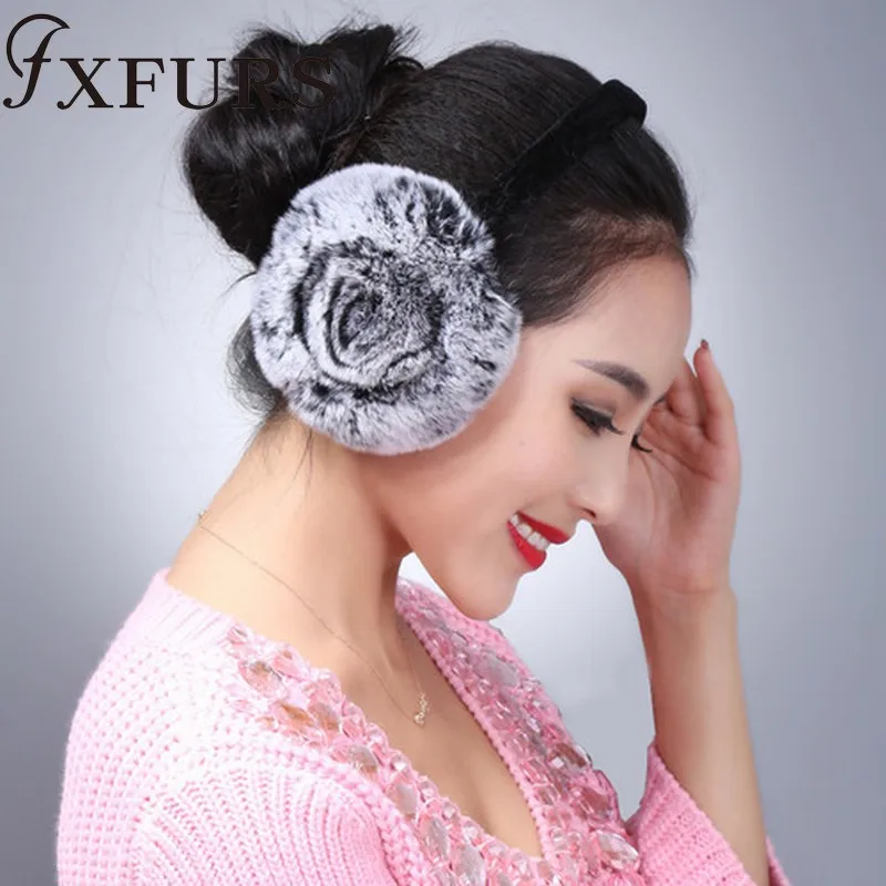 FXFURS зимние наушники с натуральным кроличьим мехом теплые милыми розовыми ушками
