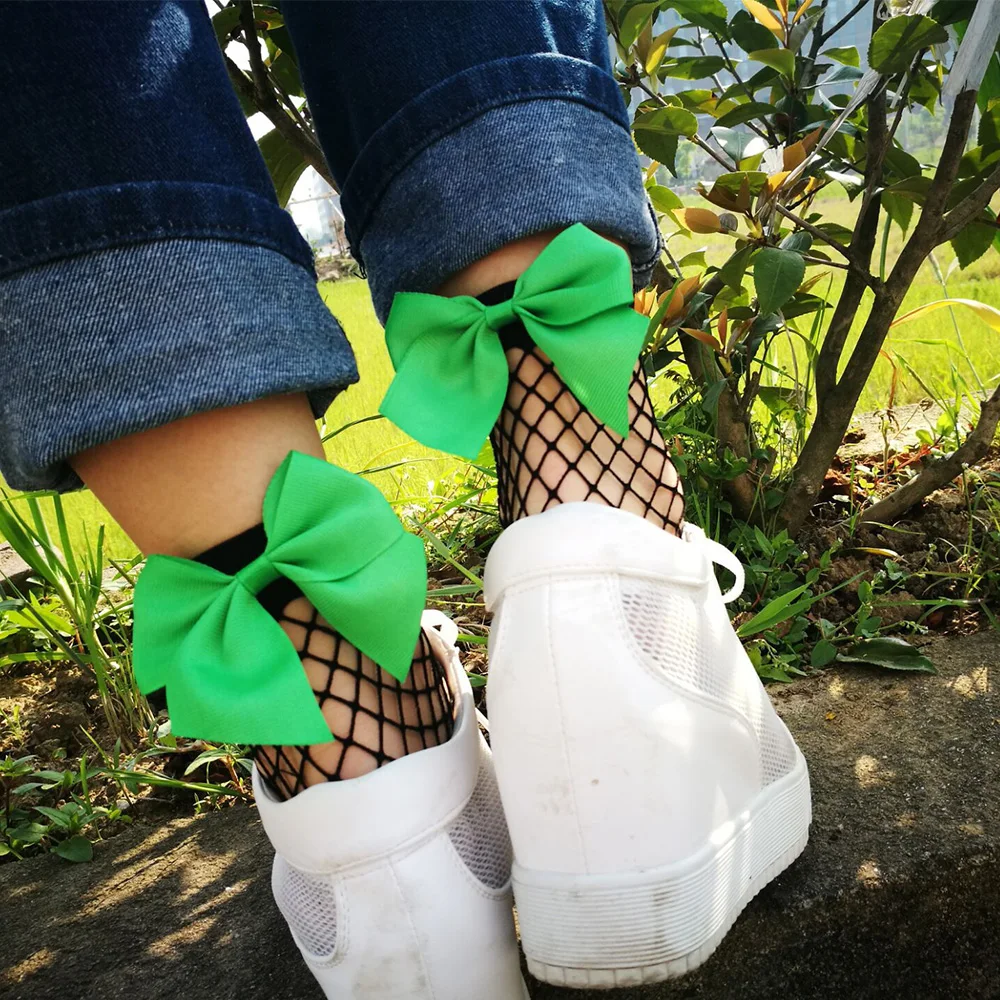 black net green knot Модные кружевные короткие носки в сеточку с бабочкой, женские нейлоновые носки на лето и осень, женские большие ажурные черные короткие носки с оборками - Цвет: black net green knot