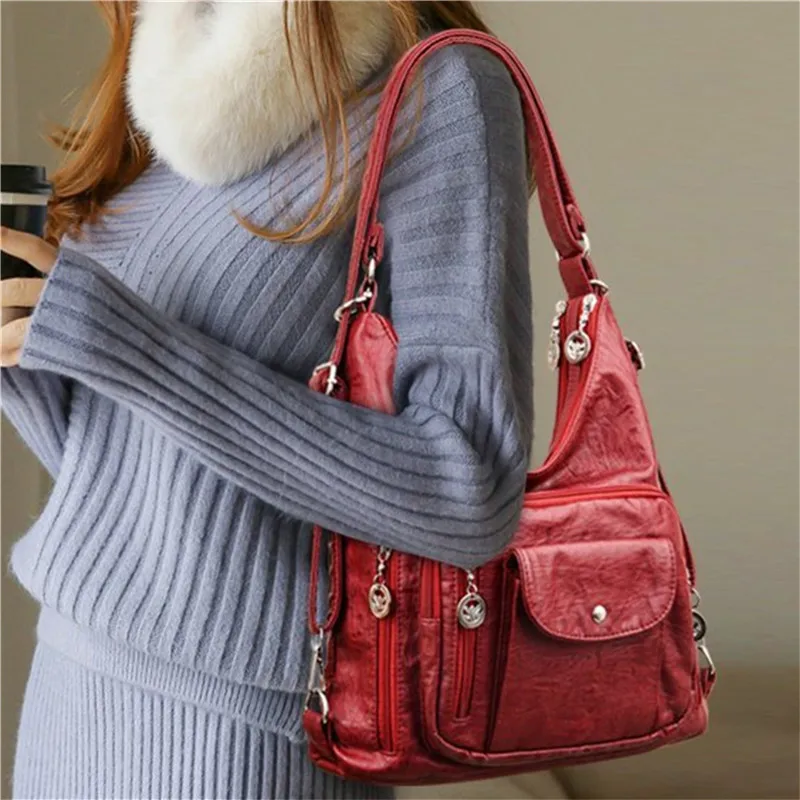 

Exquisite Pure Color Crossbody Bags Small Middle Aged Ladies Single Strap Messenger Bags Female PU Leather Shoulder Bags