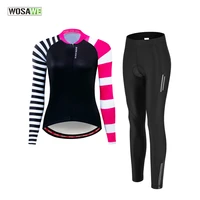 wosawe womens cycling clothing long sleeve bicycle jersey set sport mtb wear quick dry road bike jersey female riding suit