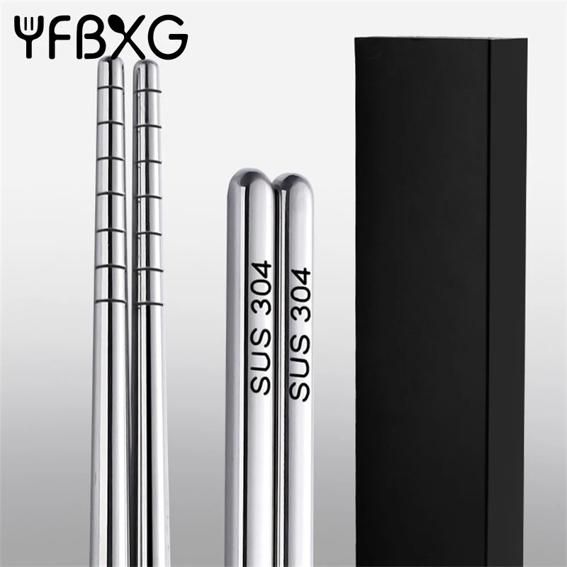 

5 Pairs Chinese Chopsticks Set 304 Stainless Steel Food Sushi Sticks Non-slip Reusable Tableware Household Kitchen Utensils