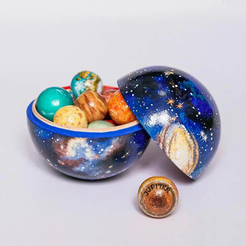 Juego de aprendizaje del universo del Sistema Solar, juguete de madera, regalo de Navidad-5