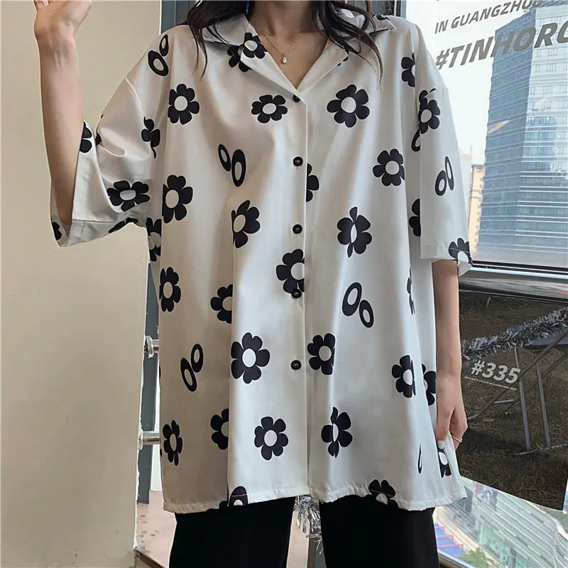 

Shirts Women Oversized 3XL Harajuku Summer Floral Female Short Sleeve Vintage Casual All-match Students High Street Teens Tops