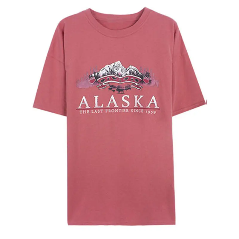 

Alaska Print 100% Cotton Graphic Tee Women Oversized T Shirt Streetwear Fashion American Vintage Gothic T Shirt Casual Summer
