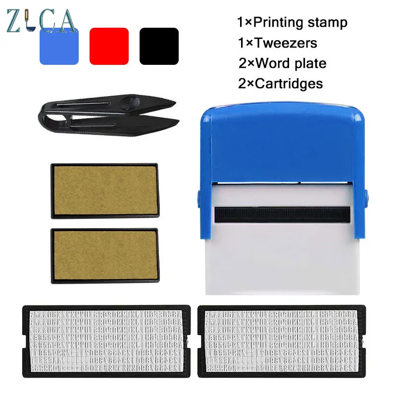 Self-Inking Stamp Set Custom Personalised DIY Business Name Number Address Printing Rubber Stamp + Tweezers Kit Office Supplies