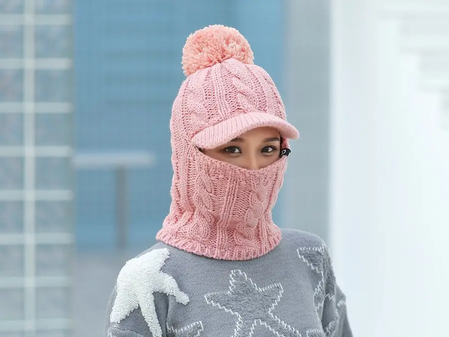 Winter Hat Women girl Warm Skullies Beanies Hat Face Neck Protection Balaclava Mask Gorras Bonnet Knitted Hat Ski Cap