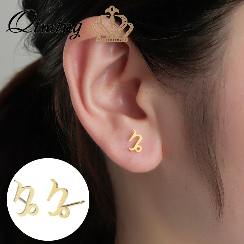Модные золотые серьги QIMING в виде Козелок женские и мужские ювелирные изделия