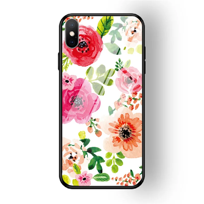13 Чехол для телефона с цветочным рисунком для iPhone 7, 8, 6, 6S PLUS, XR, X, XS MAX, задняя крышка из закаленного стекла, чехол для iPhone 5 5S se, глянцевый противоударный чехол - Цвет: 13