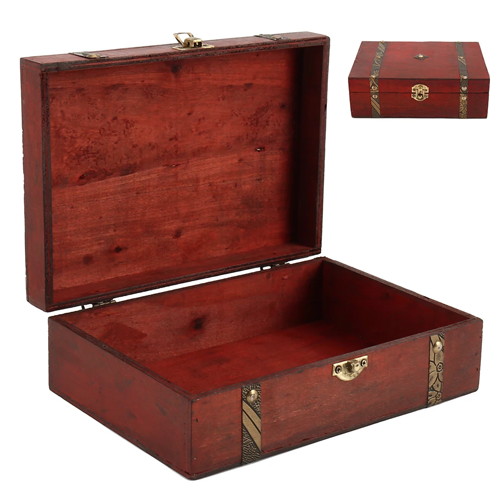 

NEW Hot Wooden Vintage Lock Treasure Chest Jewellery Storage Box Case Organizer Ring Gift