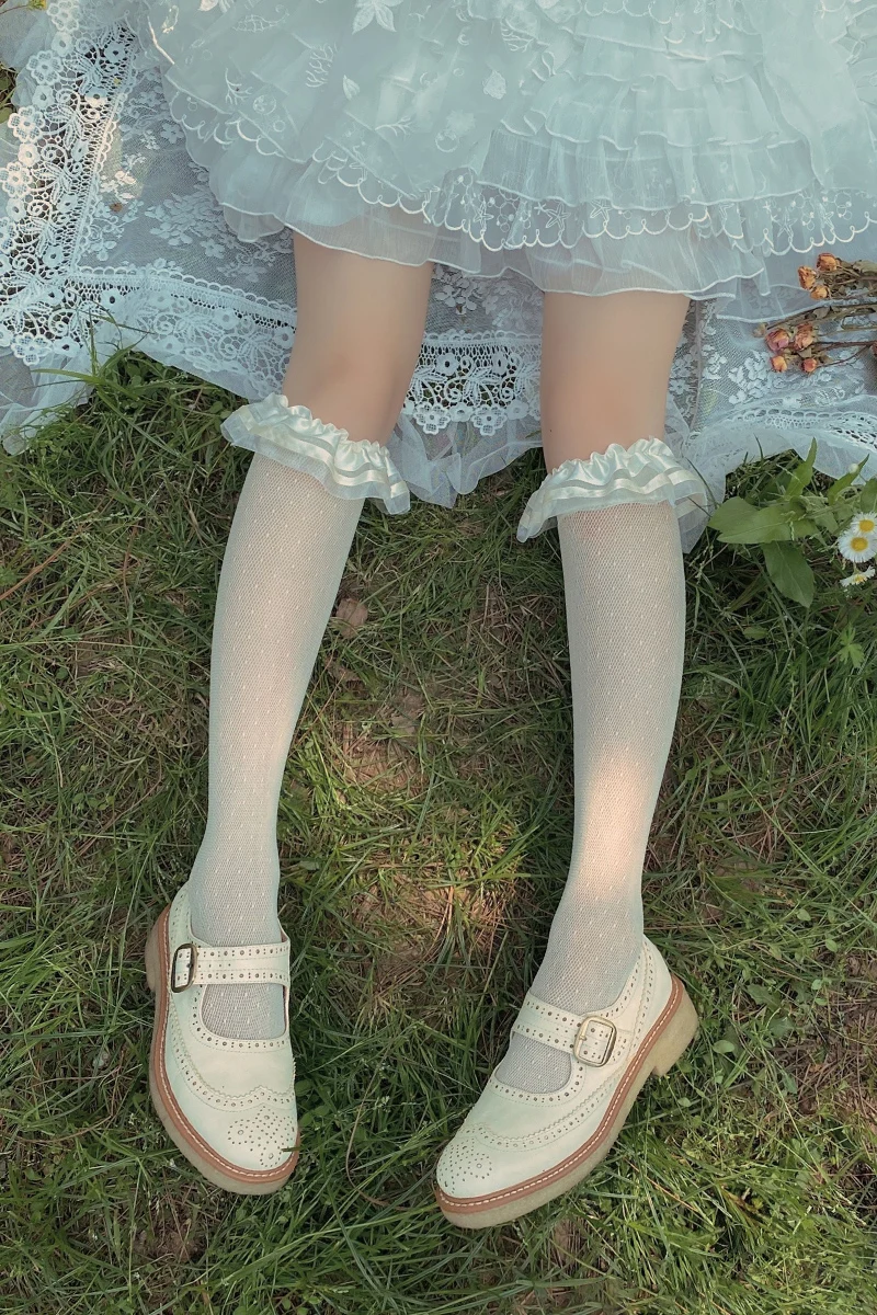 

Silk Fabrics Lace Stockings French Elegant Mesh Bunching Socks Lolita Socks