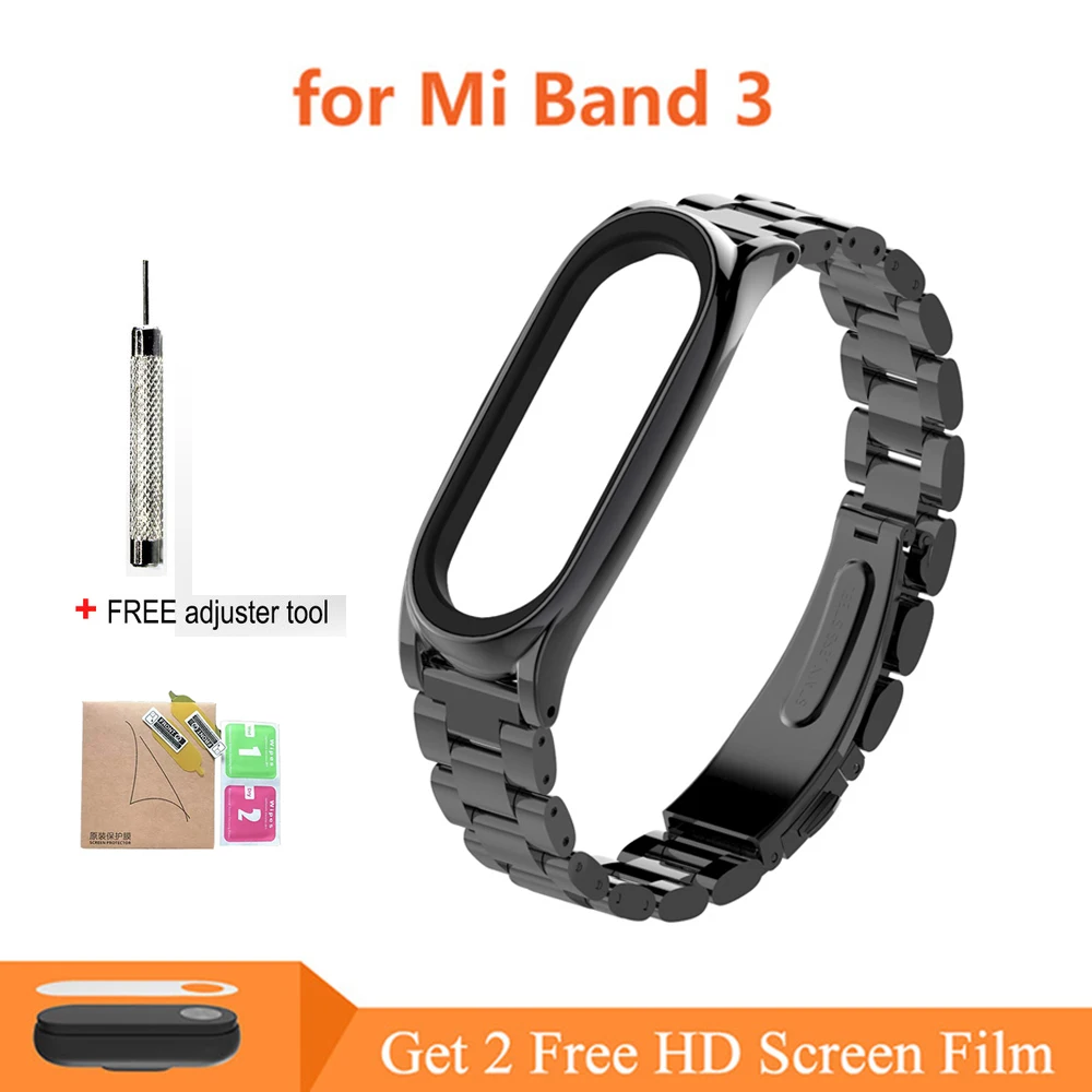 Mi3 Metal-A Black Ремешок mi Band 4 mi Band 3, металлический ремешок для Xiaomi mi Band 3, браслет из нержавеющей стали, умный ремешок, сменный ремешок для mi Band 4/3 - Цвет: Mi3 Metal-A Black