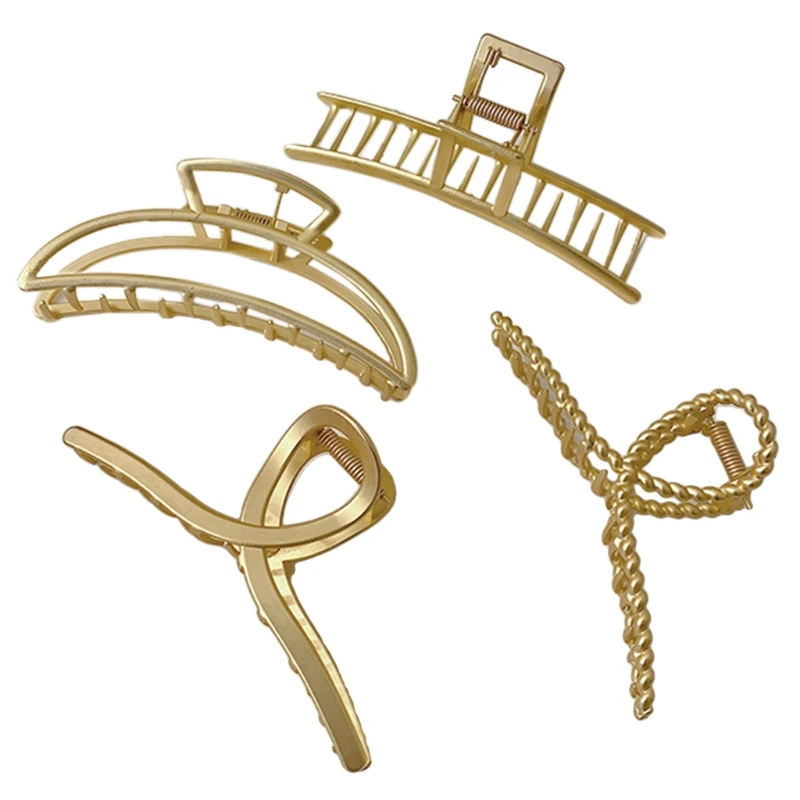 

Pieces Gold Matte Metal Hair Claw Clip Simple Minimalist Non-Slip Large Jaw Clamp Elegant Office Lady Geometric Ponytail Barre