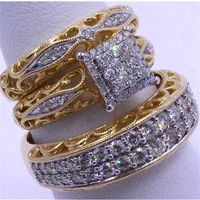 3 pcsset fashion colorful zircon inlaid metal rings set for women with hollow process suitable for party wedding jewelry