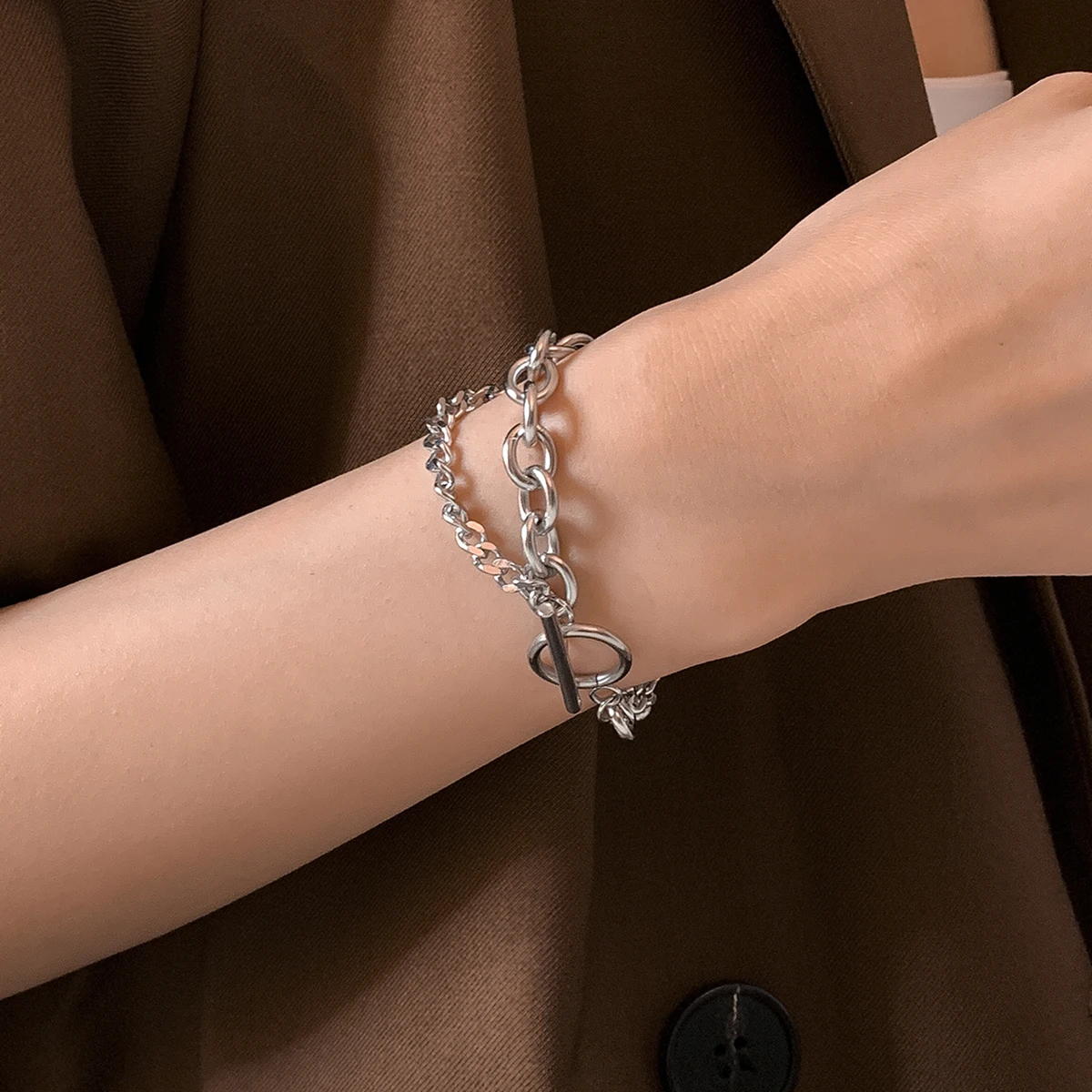 

SHIXIN Simple Stainless Steel Layered Chain Bracelet Women/Men Trendy Punk Thick Hand Chain Fashion Jewelry 2021 Bracelet Gifts