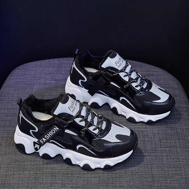 

Женские теплые кроссовки на платформе, повседневные ботинки на меху, со шнуровкой, Размеры 35-40, зимняя обувь, 2021