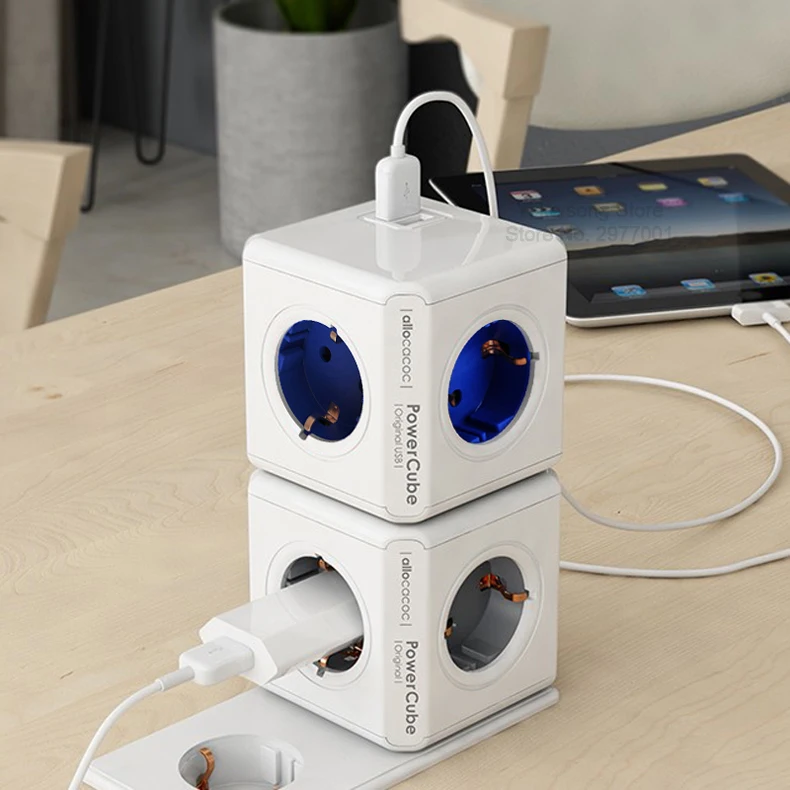 Allocacoc powercube умная розетка с usb удлинитель тройник в розетку пробка электрический силовая полоса ЕС переходник для розетки адаптер питания силовой куб электрический 2 USB 4 розетки мульти 3680 Вт домашняя заряд