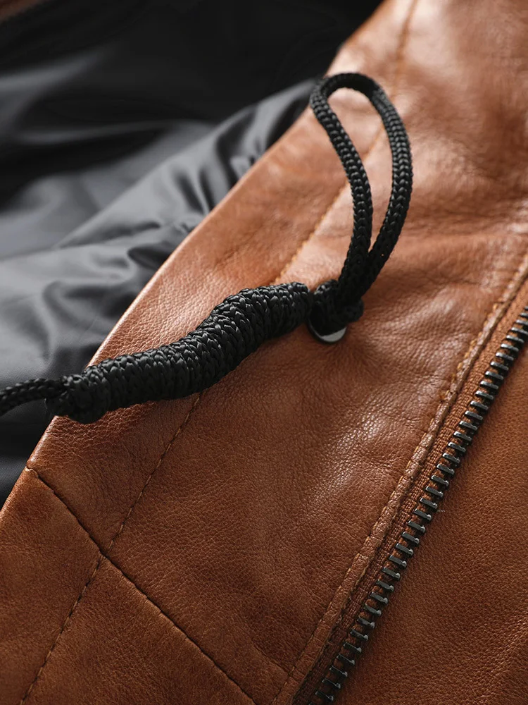 Женский пуховик из натуральной овечьей кожи с шерстяным воротником KQN62026 Осень