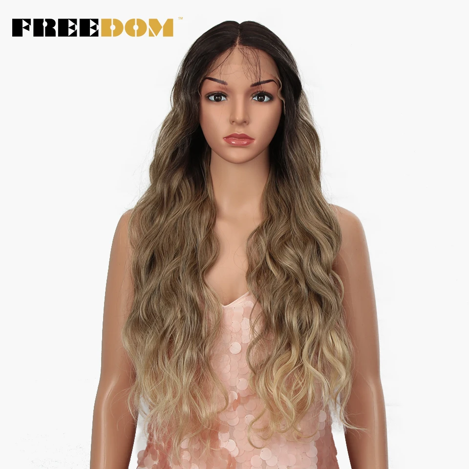 

FREEDOM Long Wavy Synthetic Lace Front Wigs For Women 30 Inches Cosplay Wigs Ombre Blond Purple Lace Wigs Heat Resistant