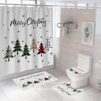 christmas 4 piecesset non slip bathroom carpet set waterproof shower curtains base carpet cover toilet cover bathroom mat