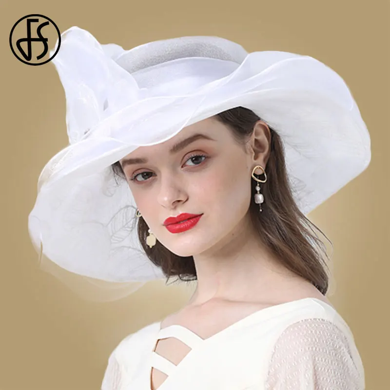 Женская шляпка из органзы FS с широкими полями и декоративными цветами летняя 2019 |