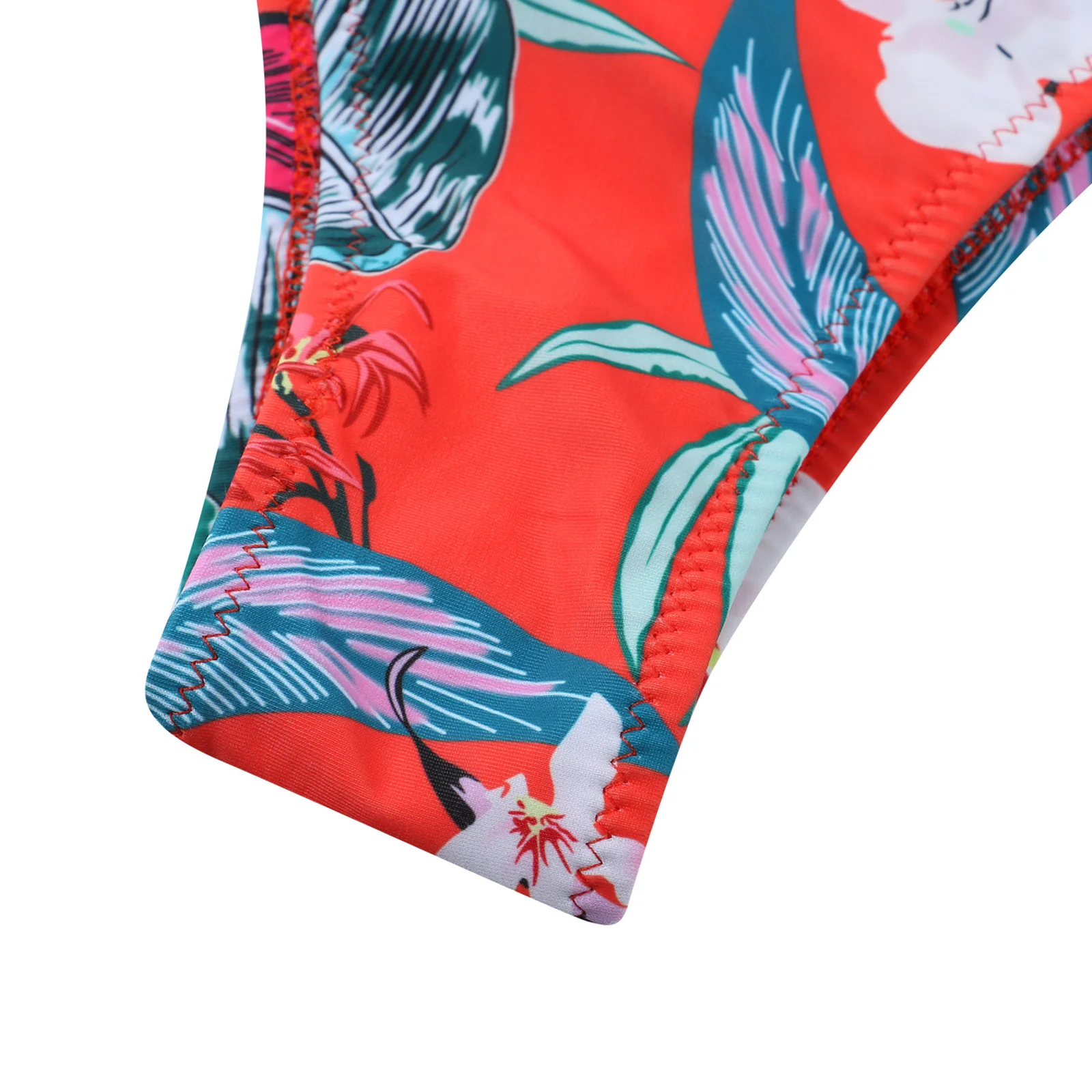 

Summer Womens Flower Printed 2Pcs Bikini Suit Sexy Single Shoulder Low Neck Hollowed Tank Tops with Triangle Bottoms