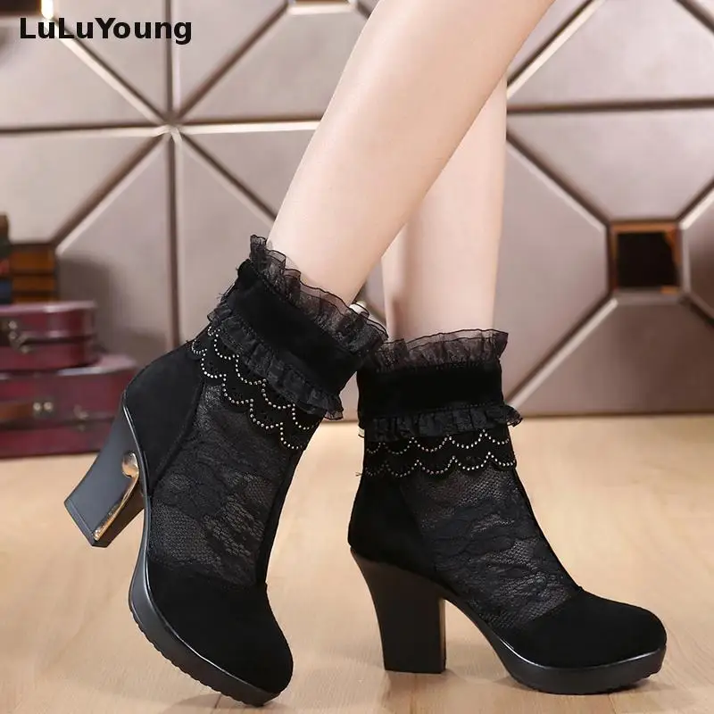 Оригинальные кожаные ботинки Сезон весна-осень Сапоги до середины голени на