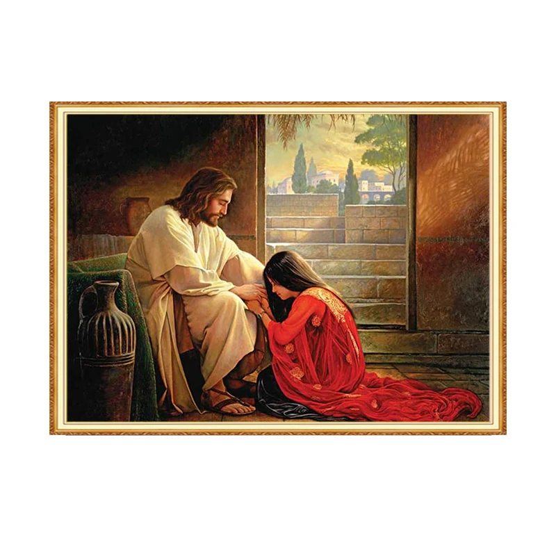 MEIAN Алмазная вышивка крестиком религиозная мозаика Иисуса и девочки полностью