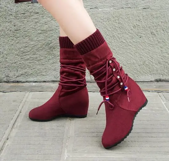 

Fashion Womens Pull On Knight Boots faux Suede Mid-Calf Belt-Buckle Slouch Shoes
