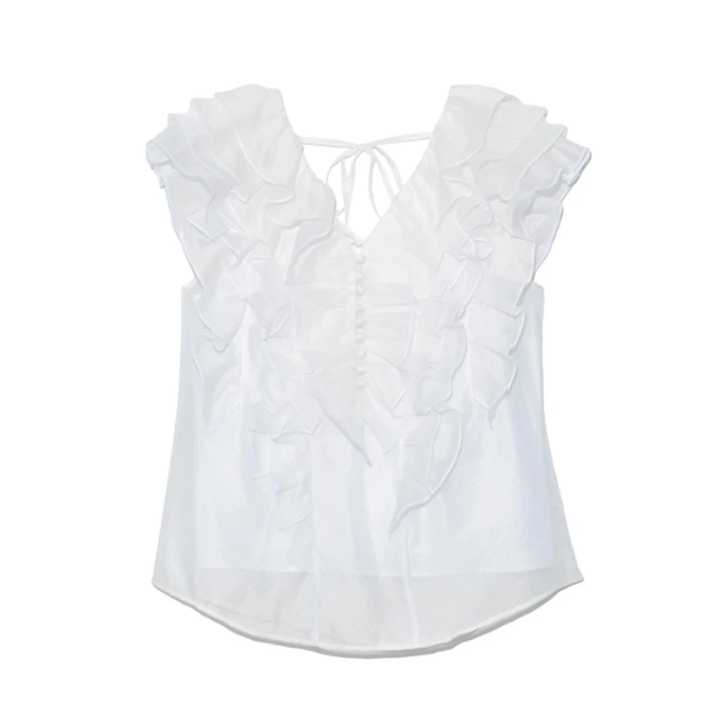 Элегантная блузка Fimihawa с оборками в стиле пэчворк женская без рукавов завязкой