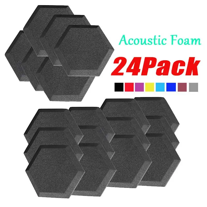 

BEIYIN [24/Pack] Hexagon Acoustic Foam Soundproof Panels Sound Isolation Board Studio Sound Absorption Treatment Tiles Fireproof