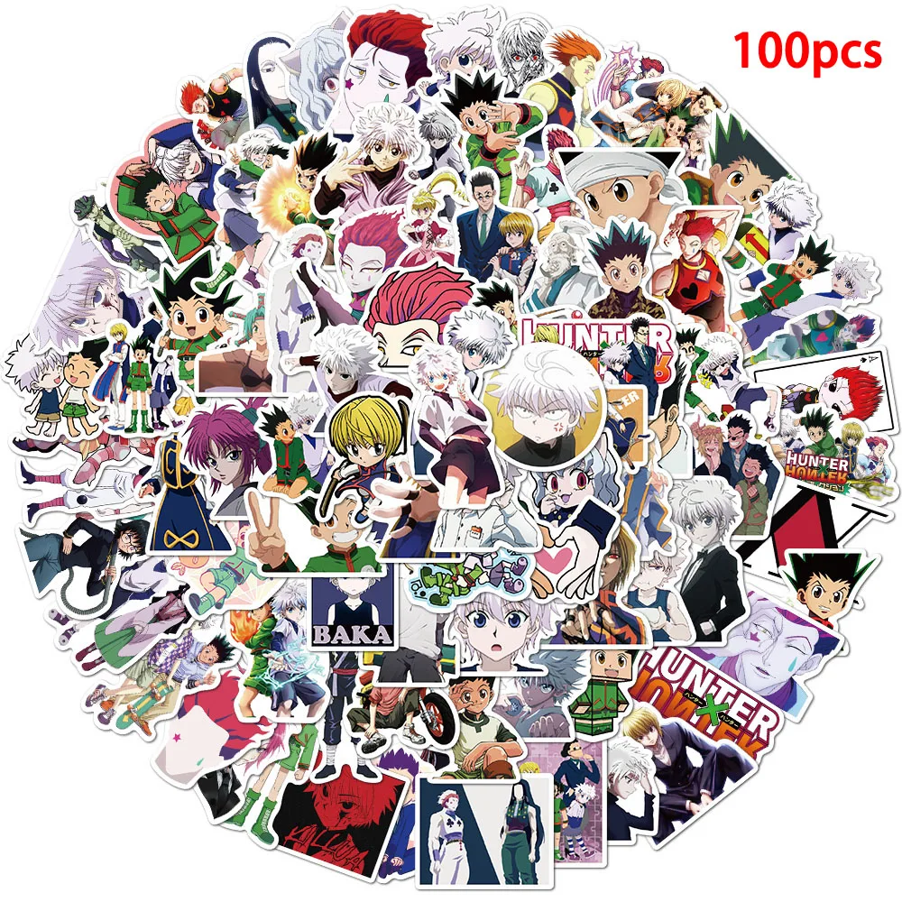 50/100Pcs Pack  Hunter x Hunter Anime Stickers Waterproof DIY Laptop Skateboard Luggage Cartoon Stickers Toy Decal For Children