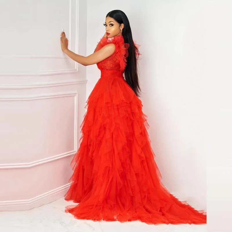 

Новинка 2021, пышные тюлевые платья для выпускного вечера без рукавов, многоярусные пышные длинные тюлевые платья для выпускного вечера, круж...