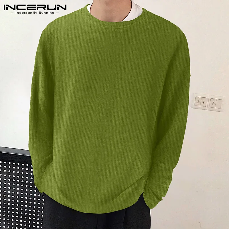 

INCERUN Men's Long Sleeve Camiseta Autumn Winter Hpt Sale Tees Male Pullover Bottoming Loose Solid Color T-Shirt S-5XL Tops 2021