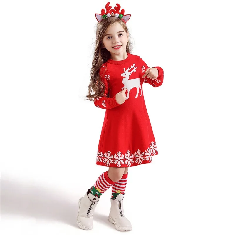 Girls Cardigan Christmas Sweater Dress Kids Thick Winter Dresses Toddler Jumper Pullover owns Pull Noel Enfant Fille Kersttrui | Детская