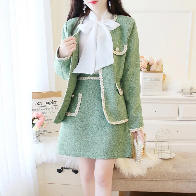 SWEETXUE осень 2019 новое пальто короткая юбка женский костюм бант шифоновая рубашка