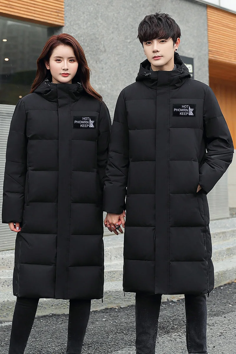 New 2021 white duck down thickened casual fashion down jacket hooded couples long winter snow skiing for men and women big coat