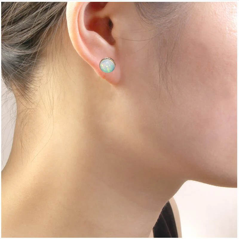 Женские серьги из серебра 100% пробы с натуральным опалом 8 мм | Украшения и