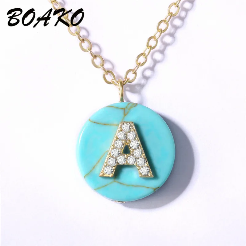 Женское длинное ожерелье с буквенным принтом голубой бирюзовый кулон подвеска