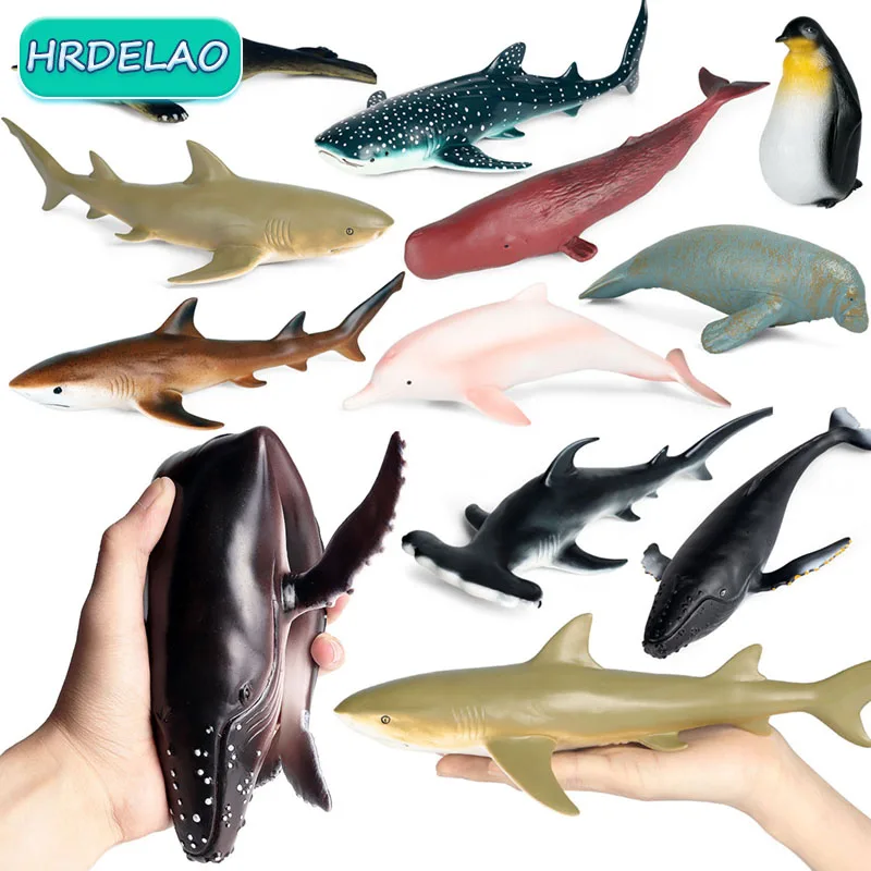 Simulation Sea Animals Model Soft Rubber Killer Whale Great White Shark Dolphin Penguin Walrus Action Figures toys for children
