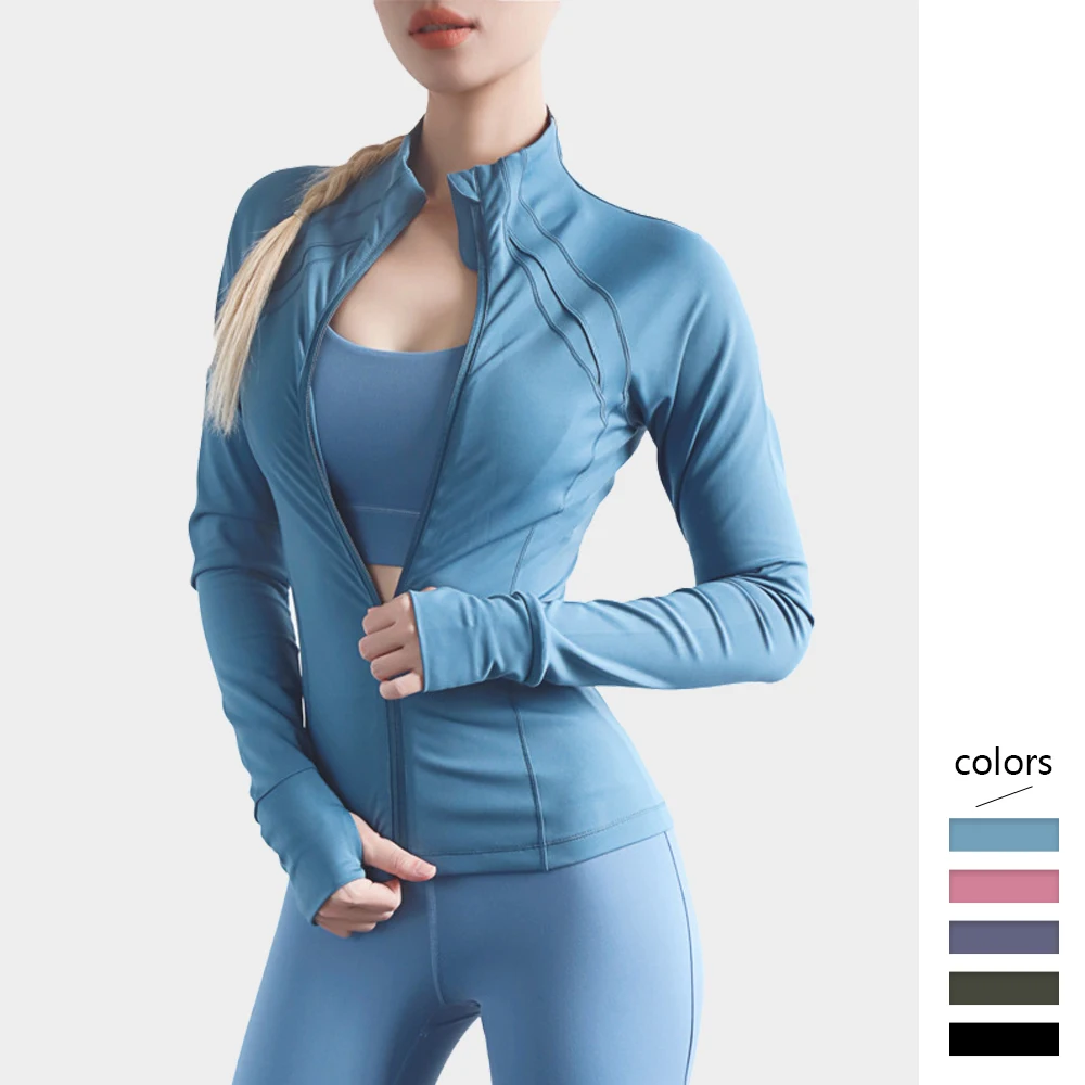 Женская спортивная куртка на молнии с высоким воротником облегающая одежда