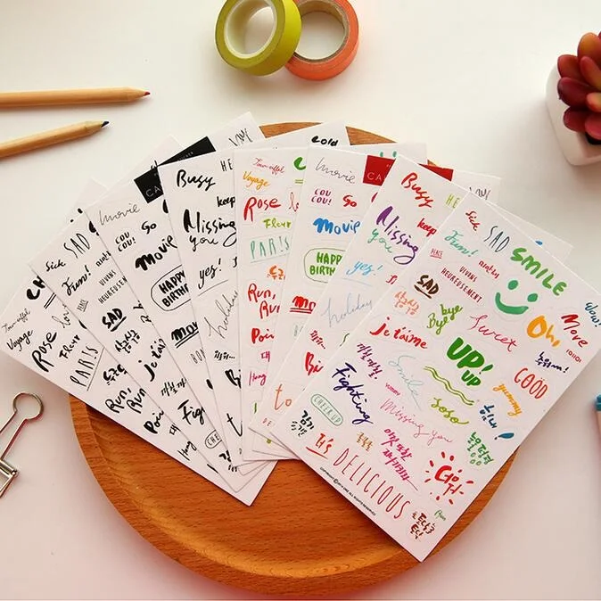 8 листов/комплект Новые забавные Цвет искусство шрифт письмо серии украшение