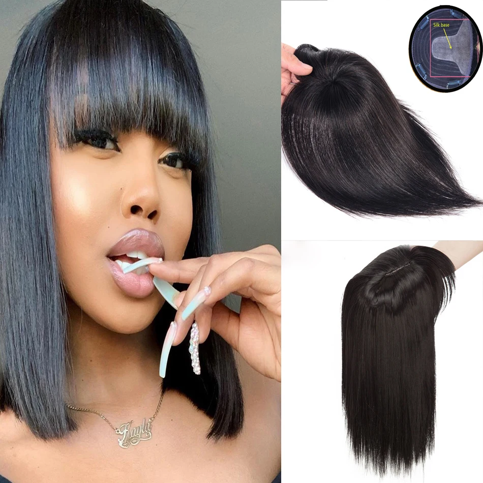 Hair Pieces Machine Silk Base Topper Toupee With Bang Women Human Hair 100% Natural Machine Made Remy Wig